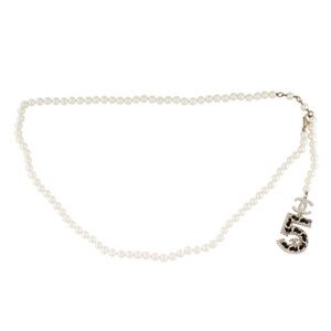 CHANEL White Pearl Belt with Charms
